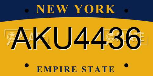 AKU4436 New York License Plate