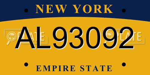 AL93092 New York License Plate
