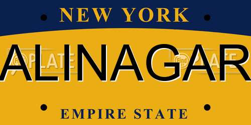 ALINAGAR New York License Plate