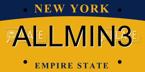 ALLMIN3 New York License Plate