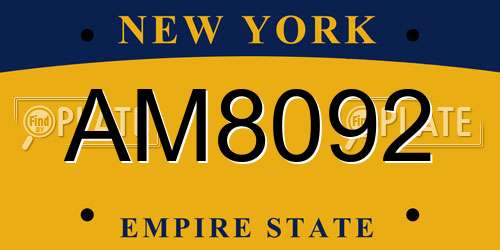 AM8092 New York License Plate
