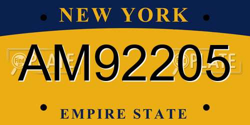 AM92205 New York License Plate