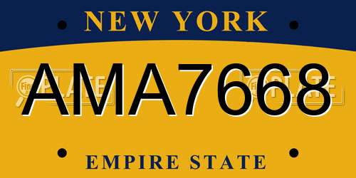 AMA7668 New York License Plate
