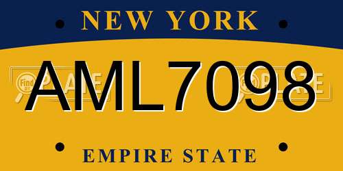 AML7098 New York License Plate