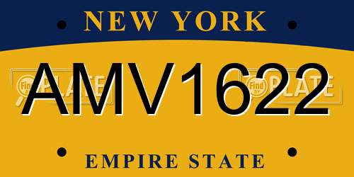 AMV1622 New York License Plate