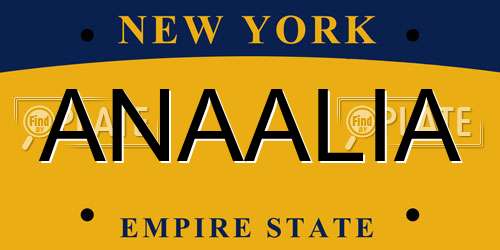 ANAALIA New York License Plate