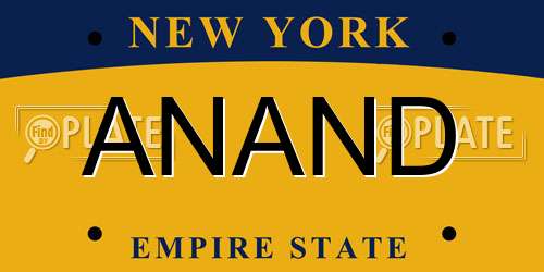 ANAND New York License Plate