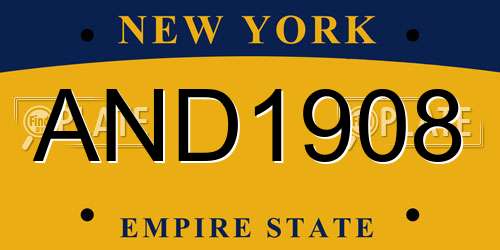 AND1908 New York License Plate