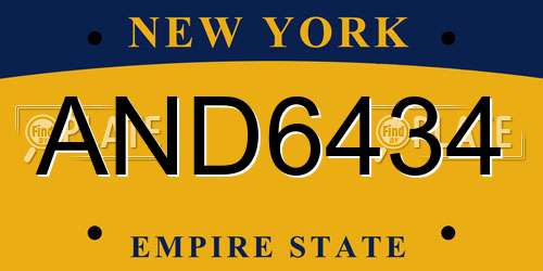 AND6434 New York License Plate