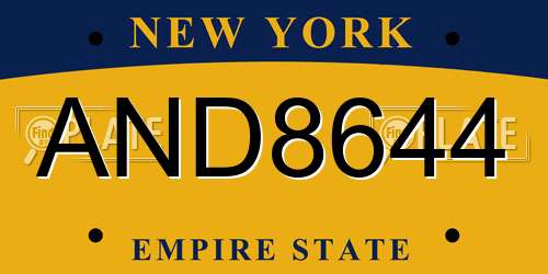 AND8644 New York License Plate