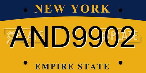 AND9902 New York License Plate