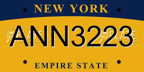 ANN3223 New York License Plate