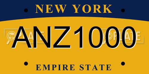 ANZ1000 New York License Plate