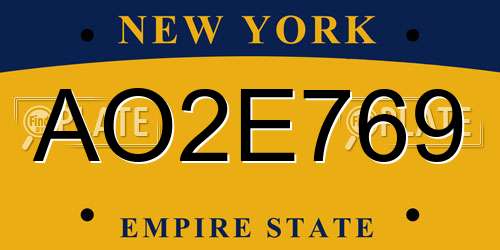 AO2E769 New York License Plate