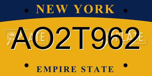 AO2T962 New York License Plate