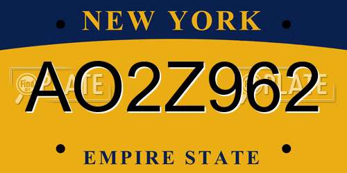 AO2Z962 New York License Plate