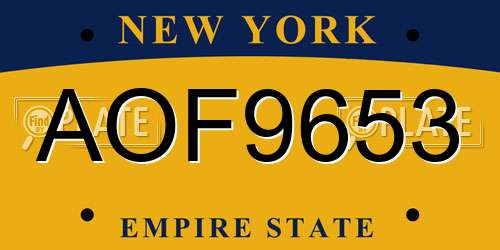 AOF9653 New York License Plate
