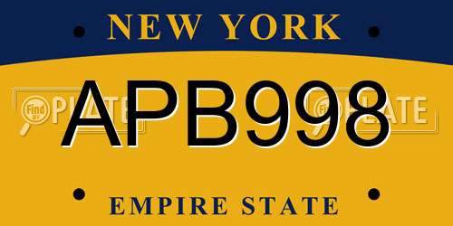 APB998 New York License Plate