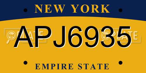 APJ6935 New York License Plate