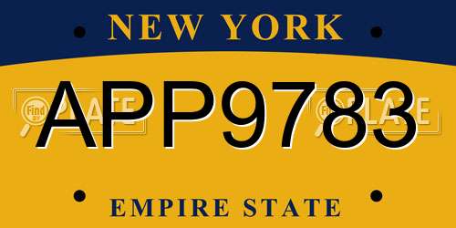 APP9783 New York License Plate