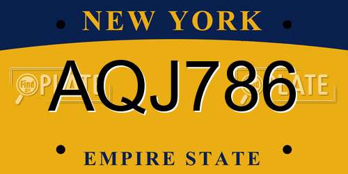 AQJ786 New York License Plate