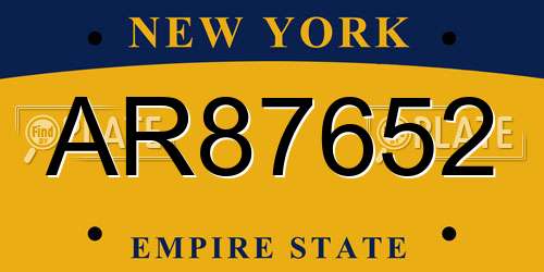 AR87652 New York License Plate
