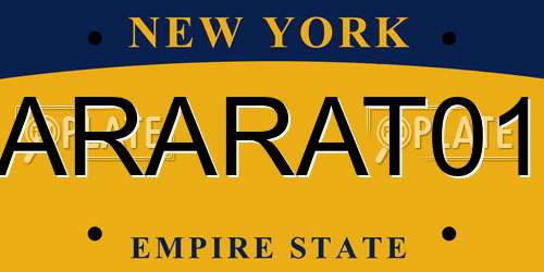 ARARAT01 New York License Plate