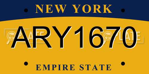 ARY1670 New York License Plate