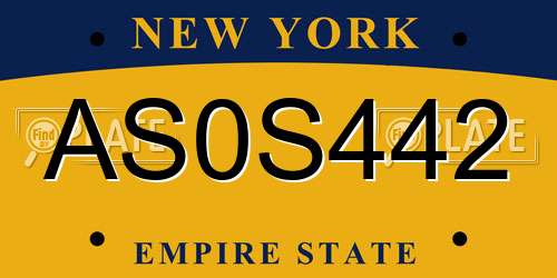 AS0S442 New York License Plate