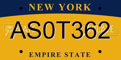 AS0T362 New York License Plate