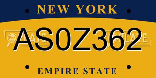 AS0Z362 New York License Plate