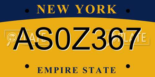 AS0Z367 New York License Plate