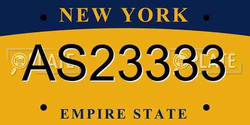 AS23333 New York License Plate