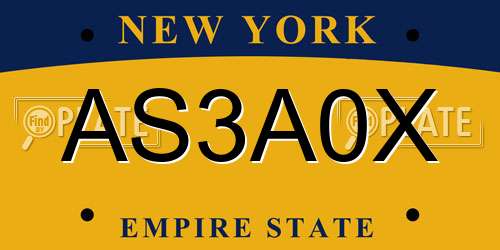 AS3A0X New York License Plate