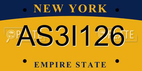 AS3I126 New York License Plate