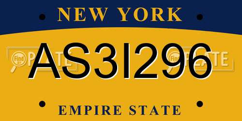 AS3I296 New York License Plate