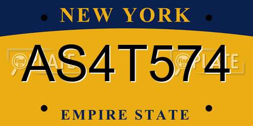 AS4T574 New York License Plate