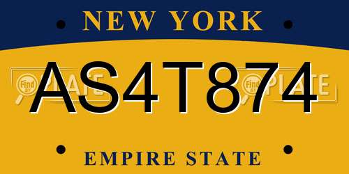 AS4T874 New York License Plate