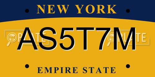 AS5T7M New York License Plate