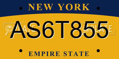 AS6T855 New York License Plate