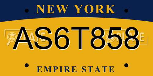 AS6T858 New York License Plate