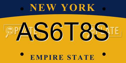 AS6T8S New York License Plate