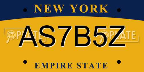 AS7B5Z New York License Plate