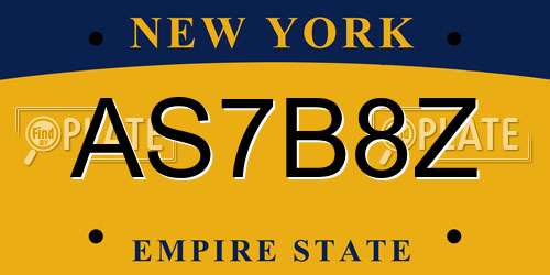 AS7B8Z New York License Plate
