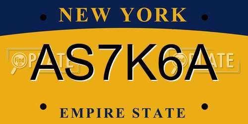 AS7K6A New York License Plate