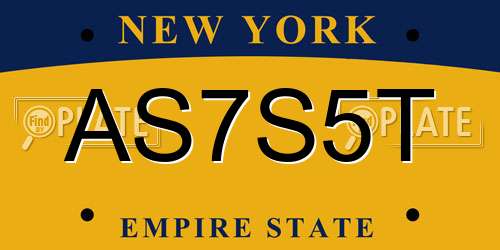 AS7S5T New York License Plate