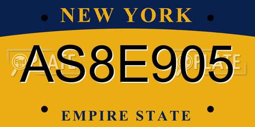 AS8E905 New York License Plate
