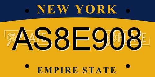 AS8E908 New York License Plate