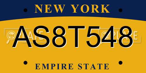 AS8T548 New York License Plate
