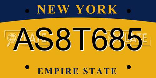 AS8T685 New York License Plate